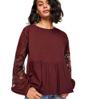 Free People | Penny Embellished-Sleeve Top In Wine  | Small